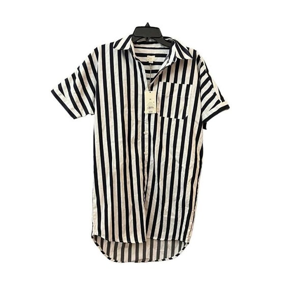 Women's Short Sleeve Shirtdress a New Day Navy Blue Striped XS - Picture 1 of 4